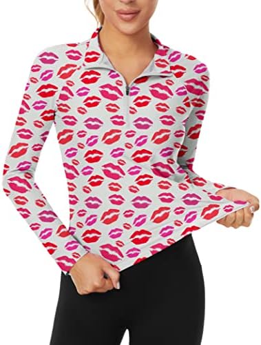 Camisa de golfe feminina manga longa 1/4 zip de tênis de zíper camisetas correndo para caminhadas ao ar livre