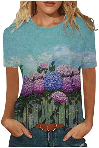 Trebin feminina moda feminina casual confortável impressa o-pescoço curto blusa de manga curta