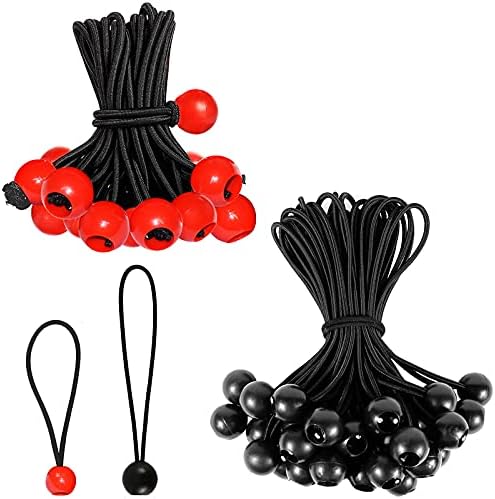 Cordos de bungee de 60 pack com bolas - 9 polegadas de bungees vermelhos de 9 polegadas, bungee de barraca, cordão de esfera, amarração