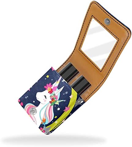 Caixa de batom oryuekan com espelho bolsa de maquiagem portátil fofa, bolsa cosmética, unicorn desenho animado lua estrela flor adorável