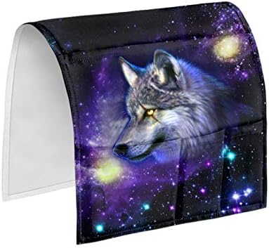 Frestree Polysters Holding Organizer Bag para sofá de cadeira de sofá de cabeceira com 5 bolsos, bolsa de armazenamento de padrões de lobo galáxia para organização