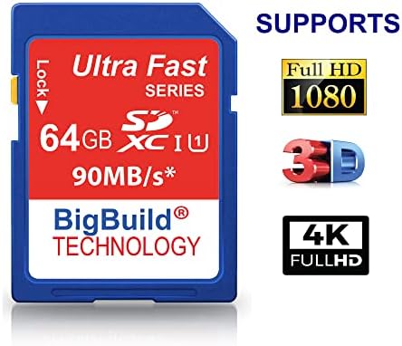 BigBuild Technology 64 GB Ultra Fast 90MB/S SDXC Memory Card para Nikon D3200 Câmera