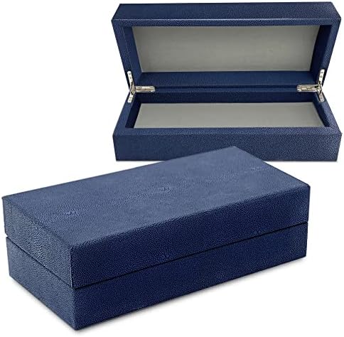 Brandlouie Caixa decorativa de shagreen com tampa, caixa de armazenamento de couro falso azul marinho, caixa de organizador de mesa ou noite de mesa para cômoda, jóias, relógios e itens pequenos