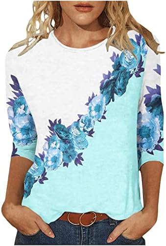 Camiseta da blusa para mulheres de verão outono 3/4 manga 2023 roupas de moda de moda de pescoço de algodão casual