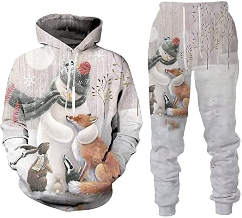 3D Papuzes de impressão calça o traje de traje de duas peças casal de dois peças Chrisas Snowman Snover Sweetshirt Suits