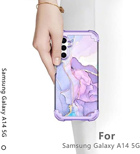 Hekodonk para a caixa do Samsung Galaxy A14 5G, [protetor de tela de vidro temperado + protetor de lente da câmera], Proteção à prova de choque pesada Proteção rígida + caixa híbrida de borracha de silicone para galáxia 14 5g roxo
