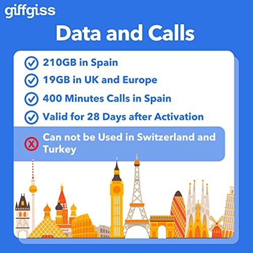 MOVISTAR EUROPA PRÁSAL CARTO SIM - Dados de 19 GB por 28 dias no Reino Unido e Europa, 210 GB e 400 minutos de chamadas