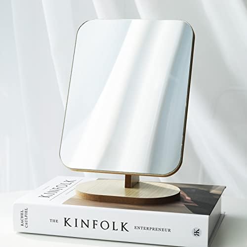 Longsheng - Desde 2001 - espelho de maquiagem da vaidade para mesa com suporte de madeira, espelho de mesa portátil