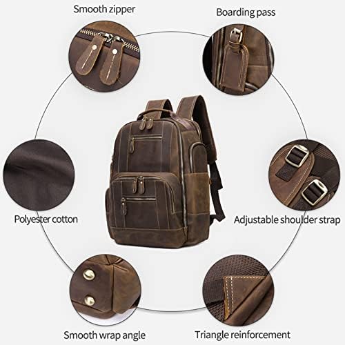 Mochila de couro Bostanten para homens, mochila de laptop de 15,6 polegadas Backpack de grande capacidade Bolsa de