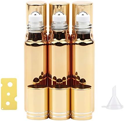 Garrafas de rolos para óleos essenciais - 6 pacote de 10 ml de vidro vazio garrafas de ouro reabastecíveis com bola