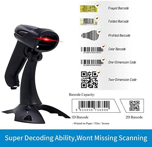 2D QR Barcode Scanner com Stand, 2.4g Wireless & Bluetooth & Wired Code Code Scanner, para computadores POS POS Inventory Library