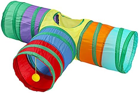 Túnel de gato de gato colorido de Deeniner para gatos internos grandes, com bola de bola Shape S 5 vias interativas Brinquedos de tubo de estimação de peek peek