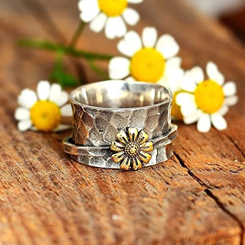 Daisy Flower Spinner Ring For Women Girls Homens Anti Ansiedade Viária Gire Inspirações Inspirações Estresse Alívio Meditação Empilhando