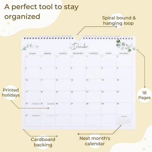 Calendário da parede 2023-2024 Greenery Hanging Calendário - abril de 2023 a setembro de 2024 | 13,5 x 11 polegadas Calendário