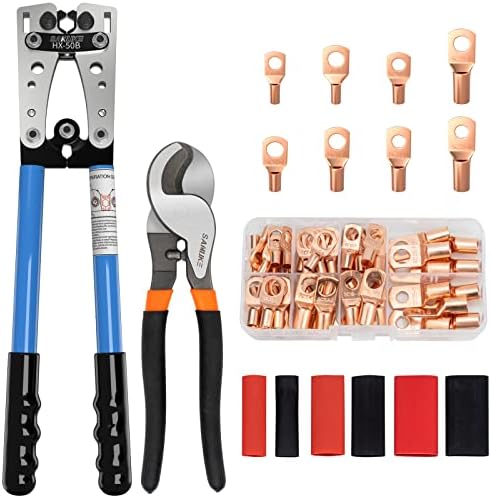 Sanuke Battery Cable Crinping Tool Tool Kit com cortador de cabos e cozinha de cobre Kit de sortimento com tubulação de encolhimento