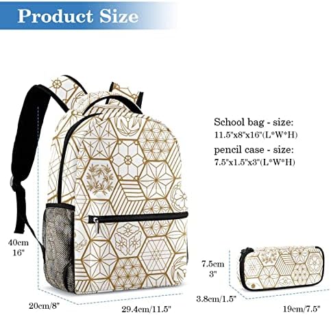 Tbouobt Travel Mackpack Conjunto de mochila casual de laptop leve para homens, japonês de padrão geométrico de ouro