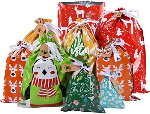Sacos de presentes de Natal de cordões, tamanhos variados, bolsas de presente de presentes de 34pcs para presentes