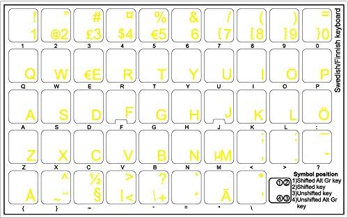 Swedish - Layout de etiquetas de teclado finlandês com um fundo transparente de letras amarelas