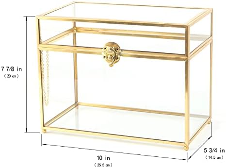 Grande 10 “Caixa de cartão de vidro de ouro de terrário geométrico da forma de retângulo vintage com o pé, perfeito para a decoração