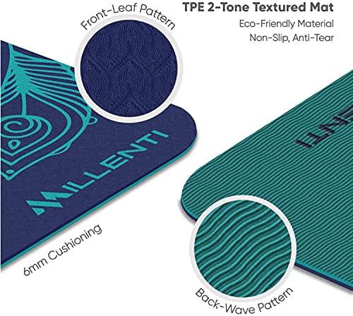 Millenti Exercício Yoga Mat Non-Slip-Camurça para todos os fins de 6 mm e tapete de ioga TPE texturizada com cinta de transporte,