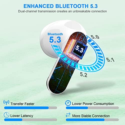 Fones de ouvido sem fio, fones de ouvido Bluetooth 5.3 fones de ouvido bluetooth de fones de ouvido, embutidos em dois fones