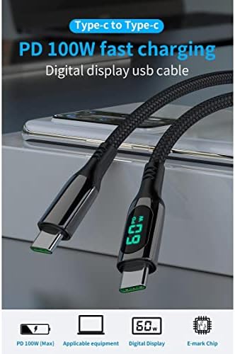 Cabo de ondas de caixa compatível com asus Chromebook C203 - cabo POWERDISPLAY PD - USB -C para USB -C, LED exibir cabo de nylon
