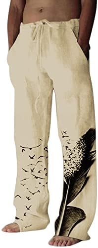 Calça de moletom do yundan masculino, calça de linho de algodão macio confortável e solto as calças de perna larga esportes