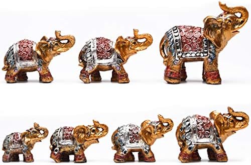 Brasstar Resin Elephants Family Seven Golden estátua animal estatueta em casa