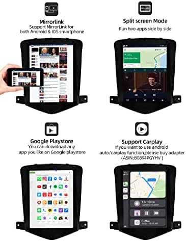 Yuntx Android 10 2 Din Car Radio Fit FORCHEVROLET Cruze Substituição Carro Estéreo Doup Din Tesla Cabeça Multimídia Player, Bluetooth, Navegação GPS, Câmera de Backup, Link para Espelho