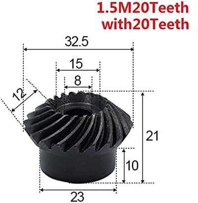ZhengGuifang ZGF-BR 2PCS 1: 1 engrenagem chanfrada 1.5 módulo 20 dentes + 20t Hole interno 8mm 90 graus comutação de acionamento