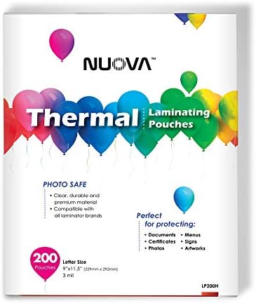 Bolsas de laminação térmica premium nuova, tamanho de 9 x 11,5/letra/3 mil, 200 e bolsas de laminação térmica premium