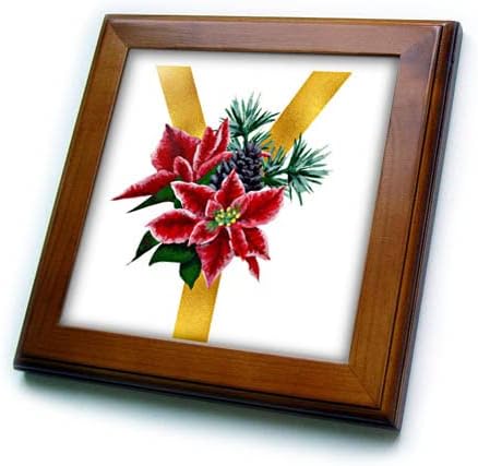 Imagem floral de Natal 3drose do monograma de ouro y - ladrilhos emoldurados