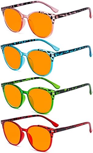 EyeKepper 4 Pack Ladies Computer Reading Glasses - Border Bounts Light Blue Blocking Readers for Women Orange TINTED +0,50