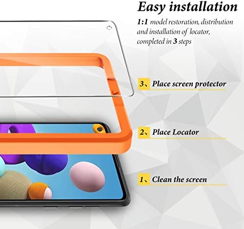 Bazo [2+2 Pacote Protetor de tela de vidro temperado para Samsung Galaxy A21 e Protetor de lente da câmera com fácil estrutura de instalação - anti -arranhões - bolhas grátis - Casa amigável - 9h Dinuidade - HD Clear