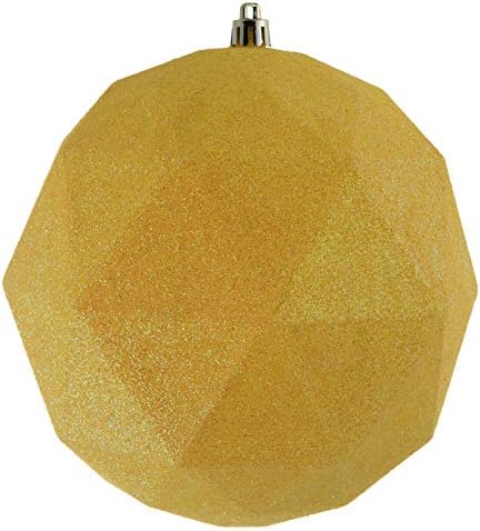 Vickerman 6 Ornamento de Natal Bola geométrica, acabamento de glitter amarelo, plástico à prova de quebra, decoração de árvore