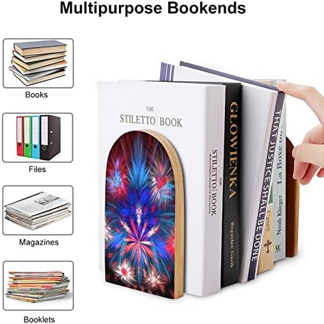 Fireworks patrióticos Livros de madeira de madeira de madeira Modern Decorative Booksheld Trendy Design Book Stopper para escritório em casa Conjunto de 2