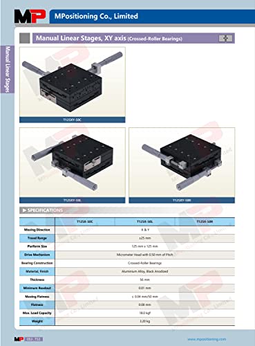 Estágio linear xy, mPositioning T125XY-50R Manual de precisão XY estágio de tradução de 50 mm em 2-eixos 125 x 125 mm Tabela