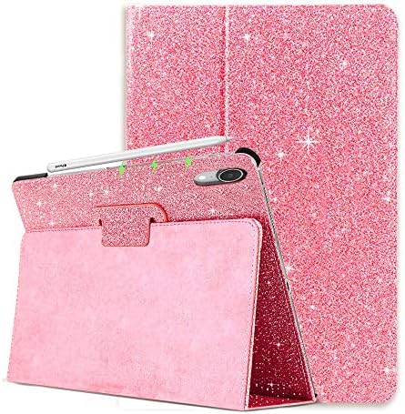 Caszone iPad Air 5/4ª geração 10,9 polegadas 2022/2020 Caixa de proteção com porta -lápis, Glitter Bling dobring Alow/Sleep Smart Tampa para iPad Air 5th/4th, rosa glitter rosa