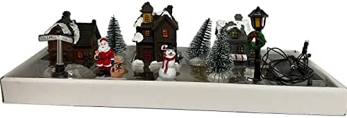 Rting Yan Xuan Mini Christmas Village Conjuntos, casas de vila de Natal iluminadas por LED lideradas com estatuetas e árvores, presentes de decoração da sala, set/10