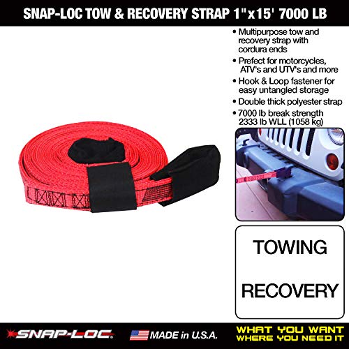 Tow & Recovery Strap 1 x15 '7.000 lb com fixador de armazenamento de gancho e loop