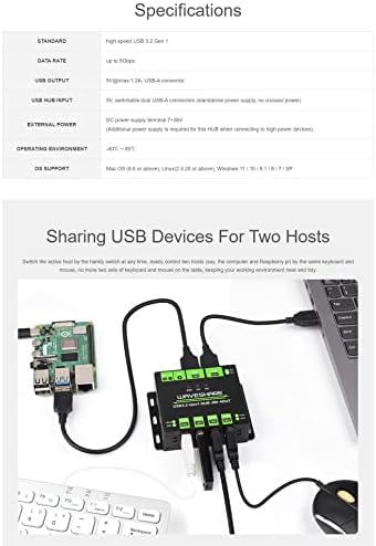 Hub USB 3.2 de grau industrial, hosts duplos comutáveis, multi -proteções, estendendo portas USB 4x, 2 em 4 fora, Multi OS