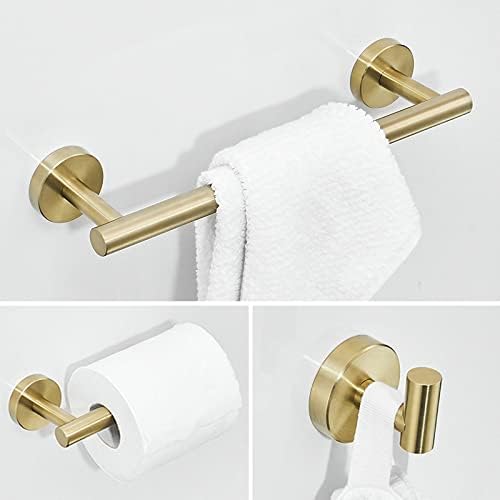 Wheaneen Hardware de banheiro de 3 peças Conjunto de hardware de ouro Sus304 Pacote de toalha de parede de aço inoxidável - Inclui barra de toalha de 16 , suporte de papel higiênico, gancho de toalha de túnica, 16 polegadas