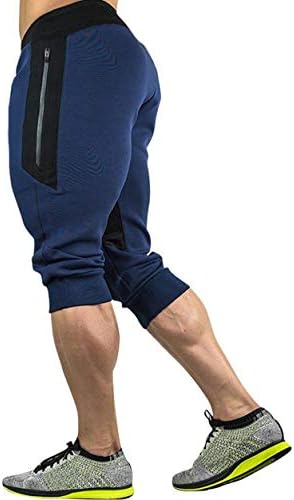 Ysento, algodão masculino Casual 3/4 corredor correndo com calças capréns abaixo do joelho ginástica shorts com zíper