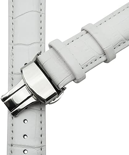 Pulseira de couro genuíno vintage relógio branco strap butterfly clasp watch watch 12 13 14 15 20 22 22 24mm relógio