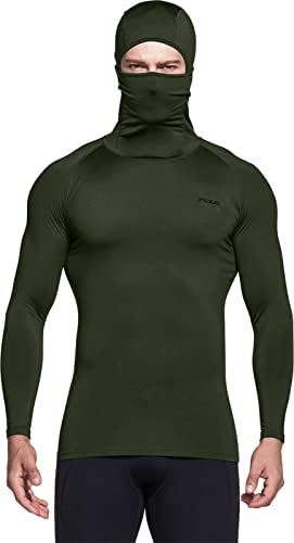 Camisetas de compressão térmica de TSLA masculina com máscara, camada de base de esportes de inverno de manga longa, camisa de corrida ativa