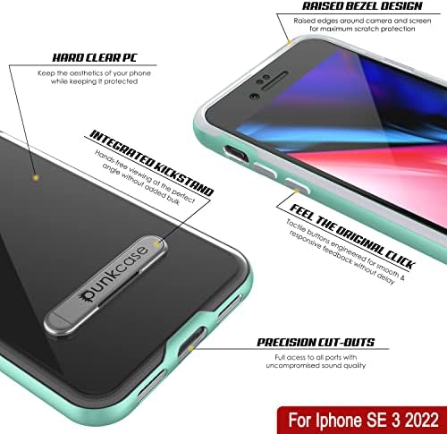 Punkcase para iPhone SE 2022 Case [Lucid 3.0 Series] [Slim Fit] [Clear Back] Tampa de proteção com Kickstand e PunkShield Protector