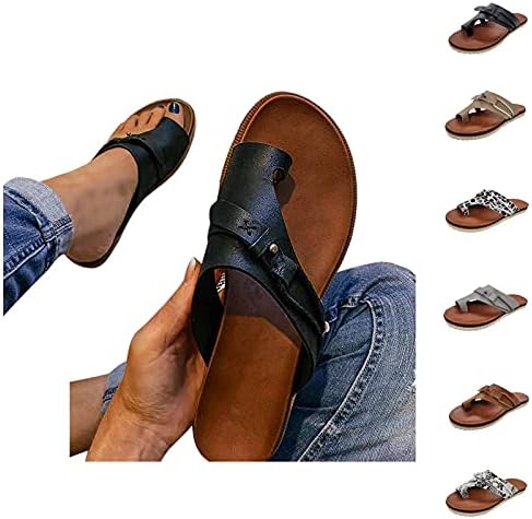 Sandálias aunimeifly para mulheres, correção ortopédica anel de couro de pé de joanete chinelos de verão chinelos de sandália