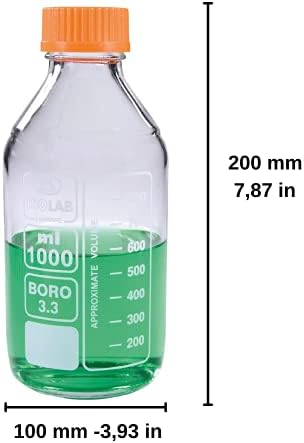 ISOLAB EUA - garrafa de armazenamento de mídia redonda, 1000 ml, com tampa de parafuso GL 45, borossilicato 3.3 vidro, pacote de 2