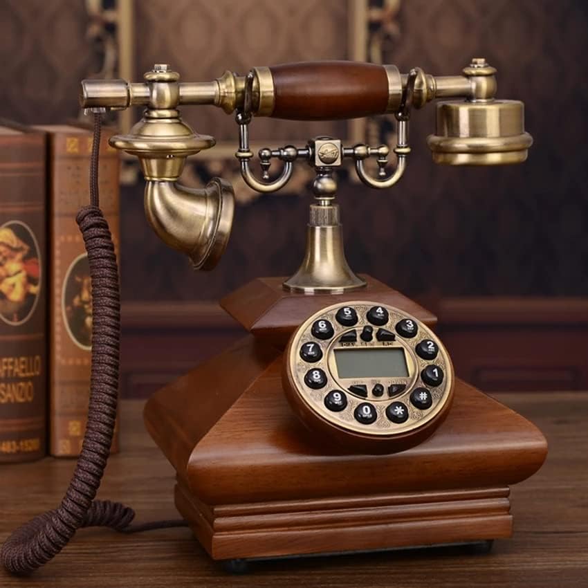 Gretd Antique Retro Telefone Madeira Sólida Decoração Líquida, Dial de Button Com ID do Caller, Chamada de Backlit Handsfree
