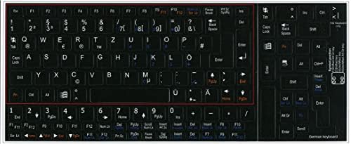 Etiquetas de teclado do netbook alemão no fundo preto